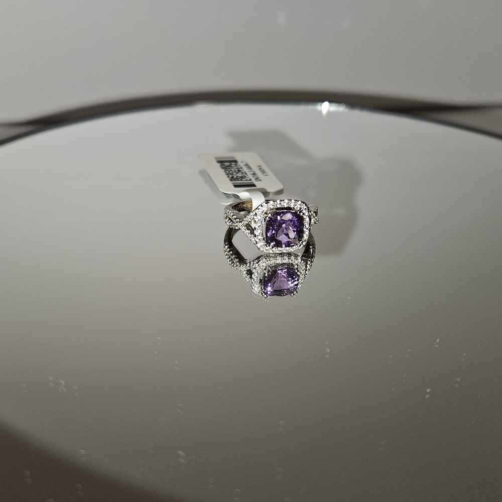 Purple Amethyst and Lab-Created White Sapphire Size 7 - Picture 2 of 6